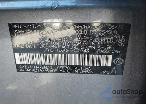 2014 Lexus Is 250 from USA, damaged, VIN JTHBF1D20E5040743